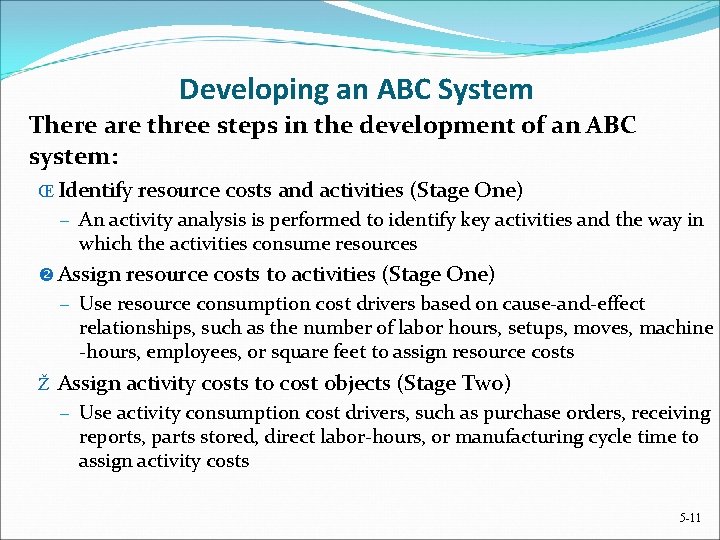 Developing an ABC System There are three steps in the development of an ABC