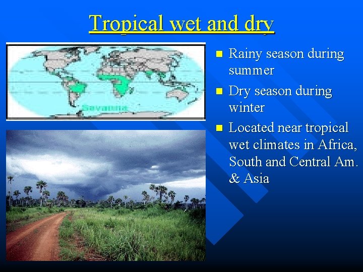 Tropical wet and dry n n n Rainy season during summer Dry season during