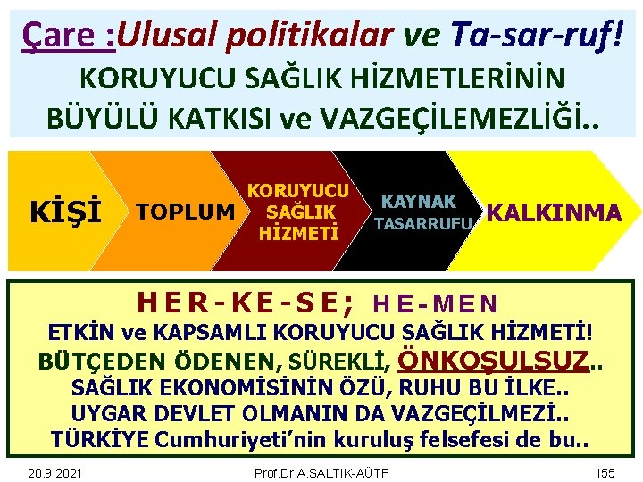 Çare : Ulusal politikalar ve Ta-sar-ruf! KORUYUCU SAĞLIK HİZMETLERİNİN BÜYÜLÜ KATKISI ve VAZGEÇİLEMEZLİĞİ. .