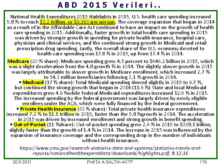 ABD 2015 Verileri. . National Health Expenditures 2015 Highlights In 2015, U. S. health