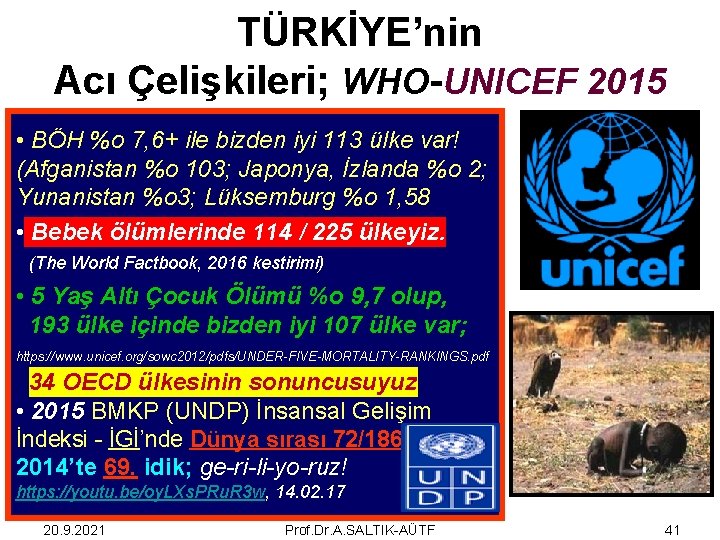 TÜRKİYE’nin Acı Çelişkileri; WHO-UNICEF 2015 • BÖH %o 7, 6+ ile bizden iyi 113