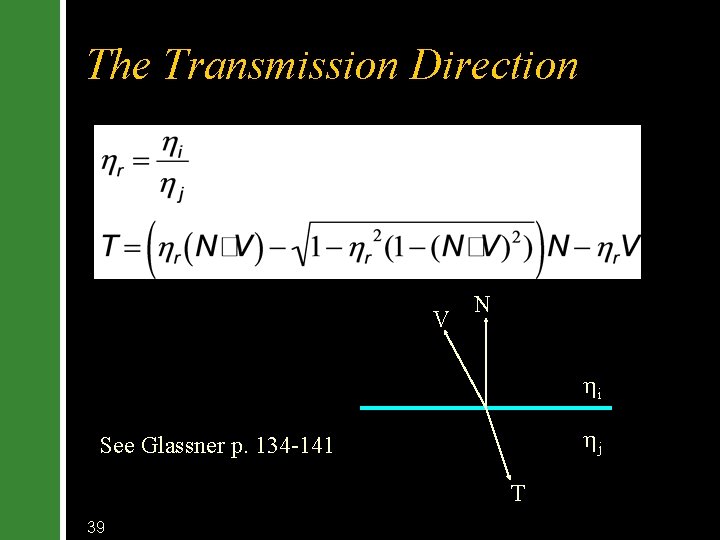 The Transmission Direction V N i j See Glassner p. 134 -141 T 39