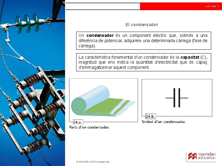 unitat 1 El condensador Un condensador és un component elèctric que, sotmès a una