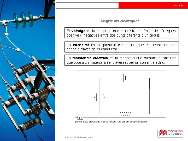 unitat 1 Magnituds elèctriques El voltatge és la magnitud que manté la diferència de