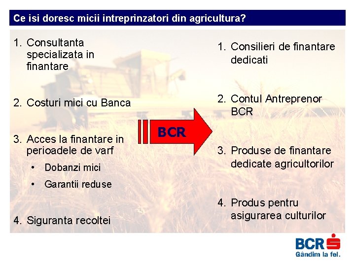 Ce isi doresc micii intreprinzatori din agricultura? 1. Consultanta specializata in finantare 1. Consilieri