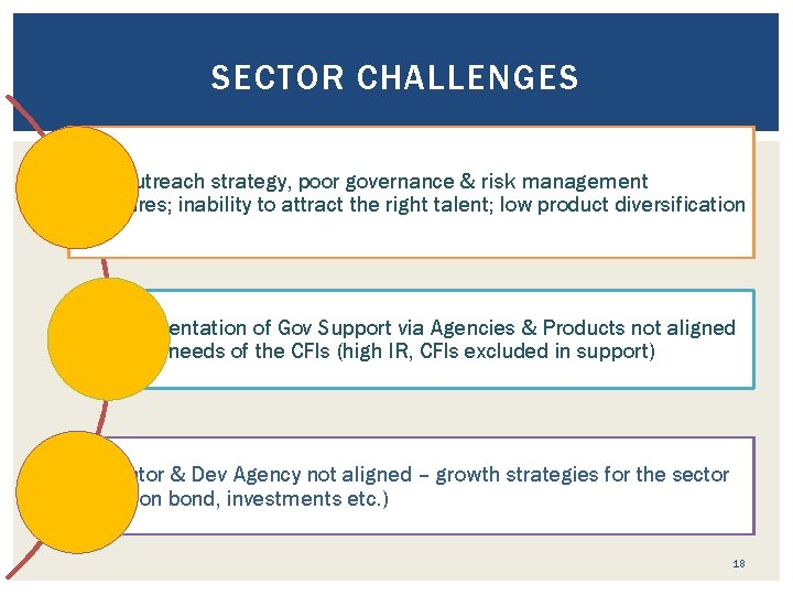 SECTOR CHALLENGES Poor outreach strategy, poor governance & risk management structures; inability to attract
