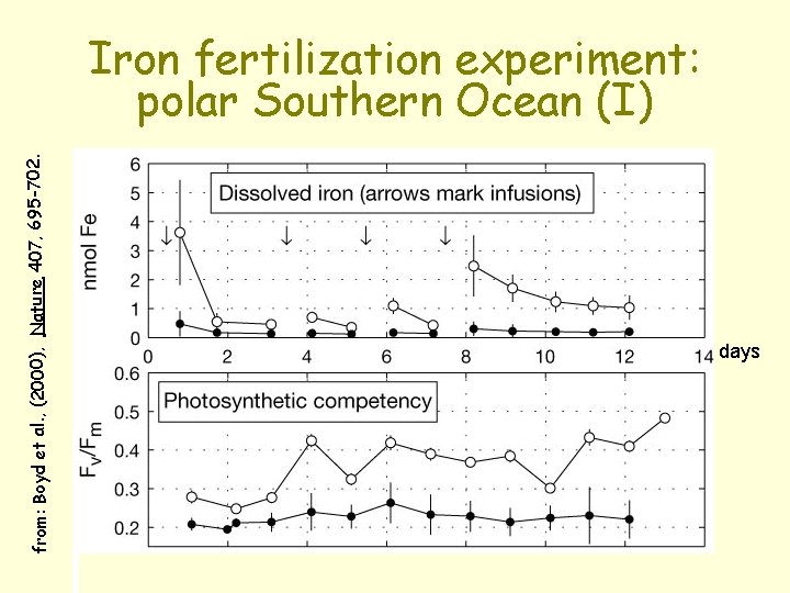 from: Boyd et al. , (2000), Nature 407, 695 -702. Iron fertilization experiment: polar