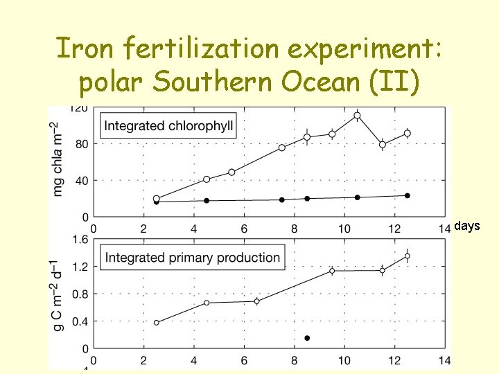 Iron fertilization experiment: polar Southern Ocean (II) days 