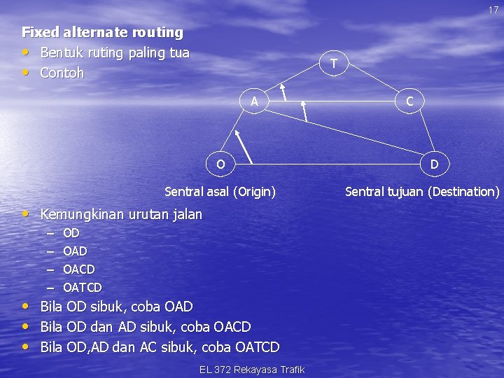 17 Fixed alternate routing • Bentuk ruting paling tua • Contoh T A O