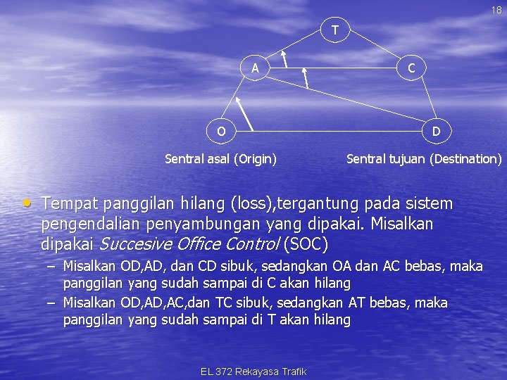 18 T A O Sentral asal (Origin) C D Sentral tujuan (Destination) • Tempat