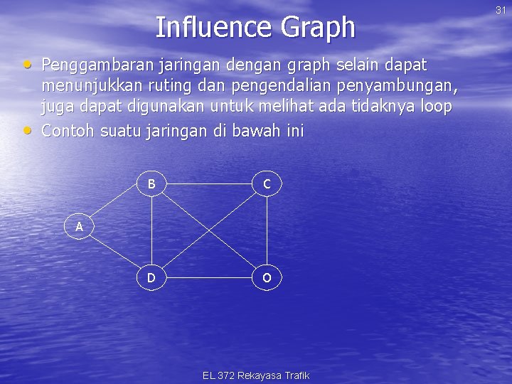 Influence Graph • Penggambaran jaringan dengan graph selain dapat • menunjukkan ruting dan pengendalian