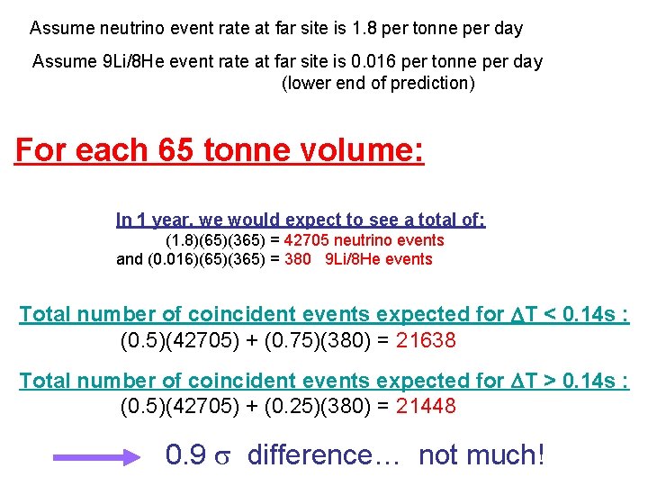 Assume neutrino event rate at far site is 1. 8 per tonne per day