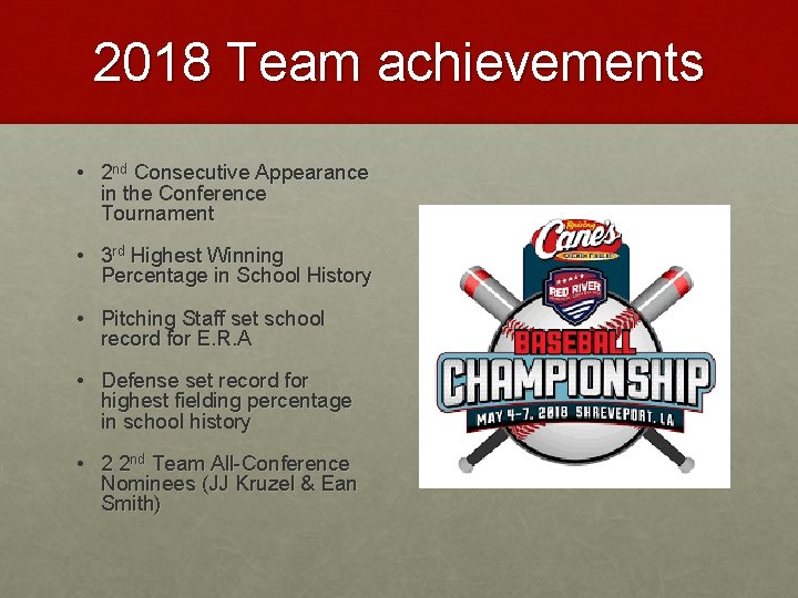 2018 Team achievements • 2 nd Consecutive Appearance in the Conference Tournament • 3