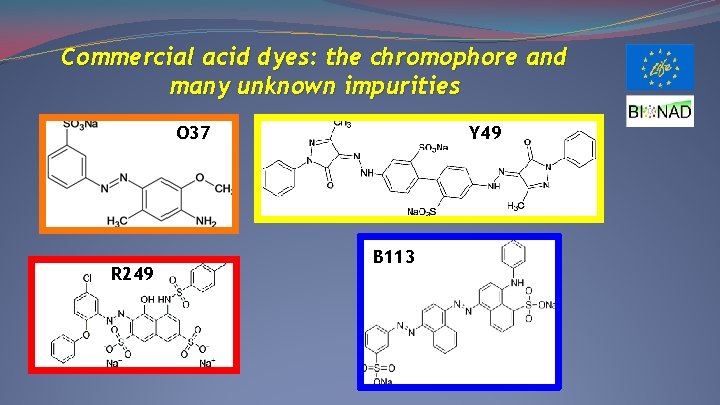 Commercial acid dyes: the chromophore and many unknown impurities O 37 R 249 Y