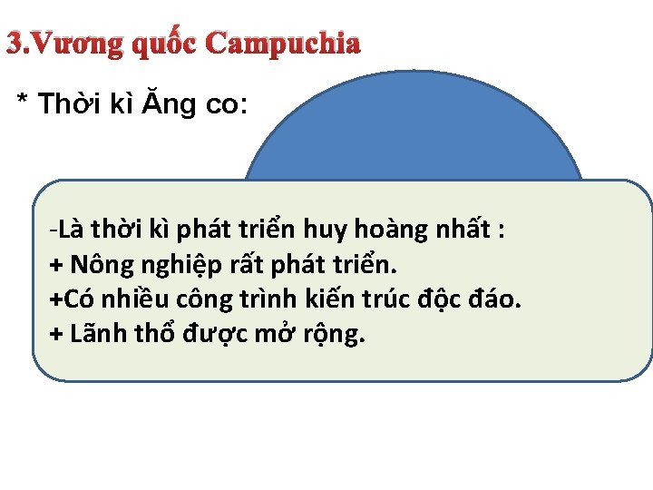 3. Vương quốc Campuchia * Thời kì Ăng co: Trình bày những nét của