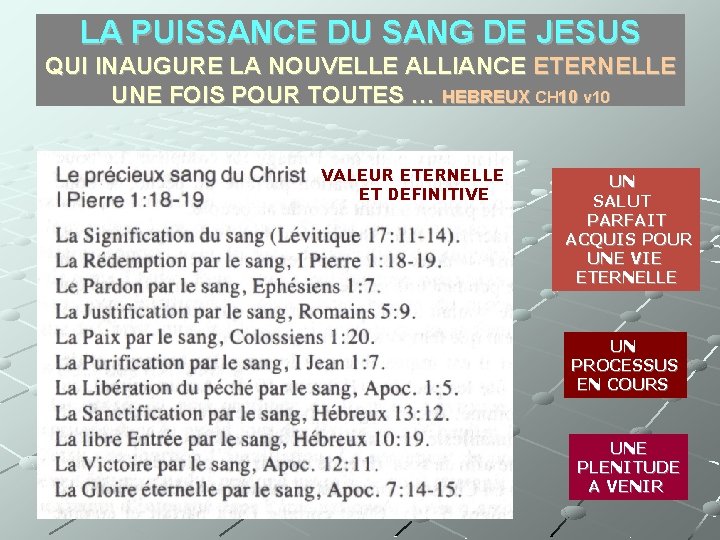 LA PUISSANCE DU SANG DE JESUS QUI INAUGURE LA NOUVELLE ALLIANCE ETERNELLE UNE FOIS