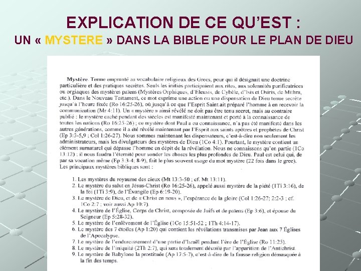 EXPLICATION DE CE QU’EST : UN « MYSTERE » DANS LA BIBLE POUR LE