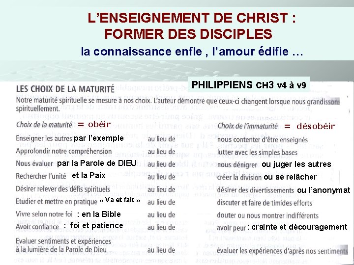 L’ENSEIGNEMENT DE CHRIST : FORMER DES DISCIPLES la connaissance enfle , l’amour édifie …