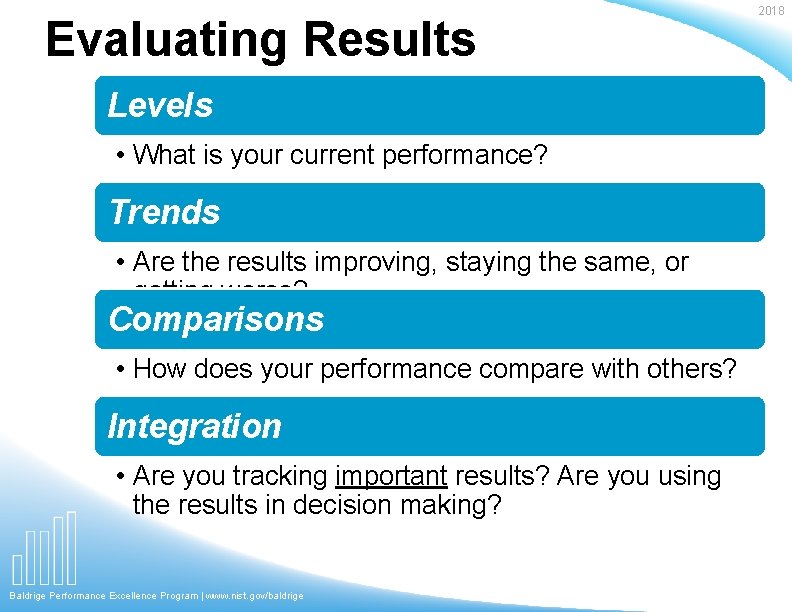 Evaluating Results Levels • What is your current performance? Trends • Are the results