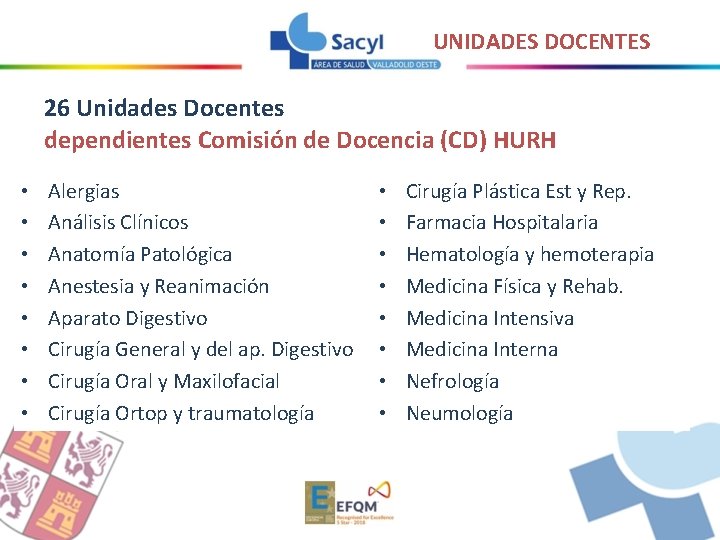UNIDADES DOCENTES 26 Unidades Docentes dependientes Comisión de Docencia (CD) HURH • • Alergias