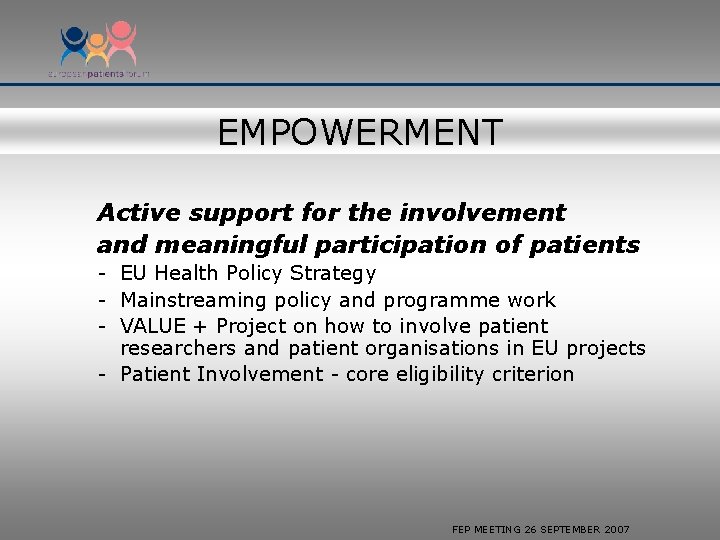 EMPOWERMENT Active support for the involvement and meaningful participation of patients - EU Health