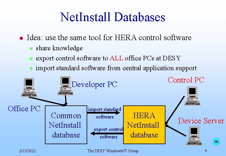 Net. Install Databases l Idea: use the same tool for HERA control software n Net. Install Databases l Idea: use the same tool for HERA control software n