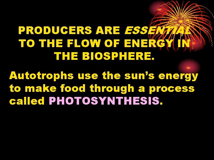 PRODUCERS ARE ESSENTIAL TO THE FLOW OF ENERGY IN THE BIOSPHERE. Autotrophs use the