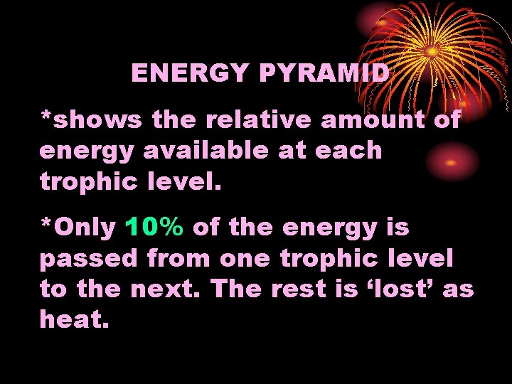 ENERGY PYRAMID *shows the relative amount of energy available at each trophic level. *Only