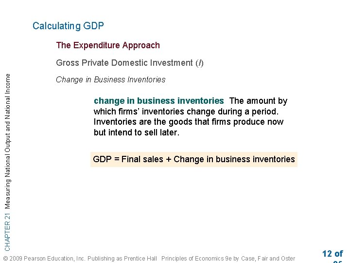 Calculating GDP The Expenditure Approach CHAPTER 21 Measuring National Output and National Income Gross