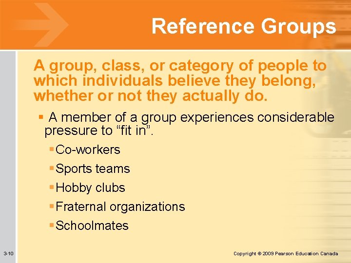 Reference Groups A group, class, or category of people to which individuals believe they