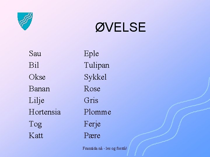 ØVELSE Sau Bil Okse Banan Lilje Hortensia Tog Katt Eple Tulipan Sykkel Rose Gris