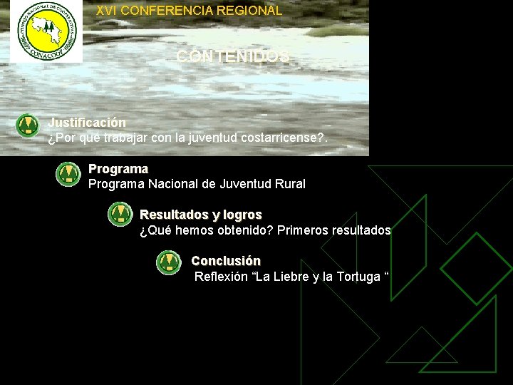 XVI CONFERENCIA REGIONAL CONTENIDOS Justificación ¿Por qué trabajar con la juventud costarricense? . Programa