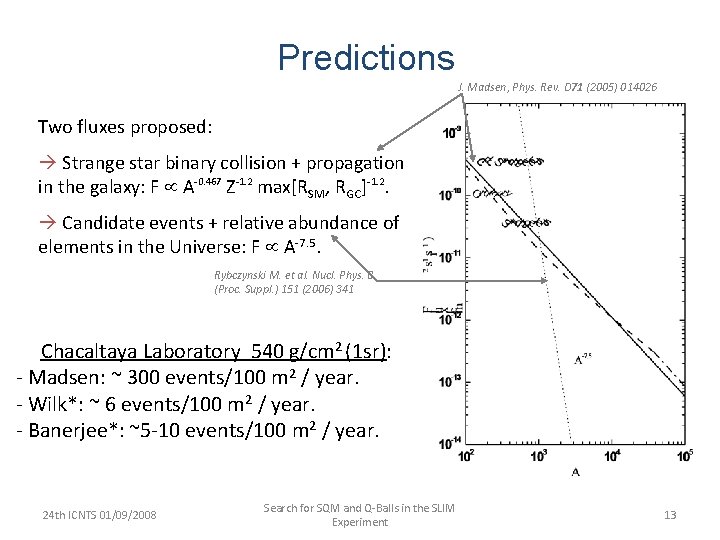 Predictions J. Madsen, Phys. Rev. D 71 (2005) 014026 Two fluxes proposed: Strange star