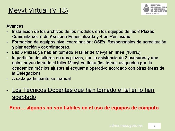 Mevyt Virtual (V. 18) Avances - Instalación de los archivos de los módulos en
