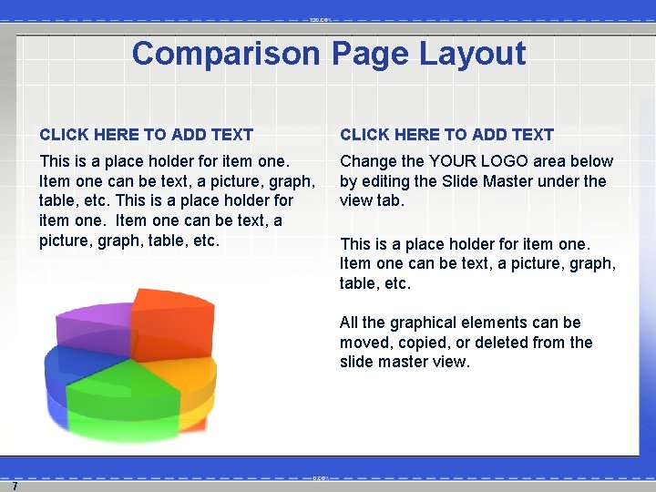 Comparison Page Layout CLICK HERE TO ADD TEXT This is a place holder for