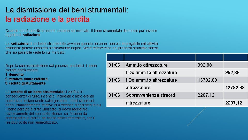 La dismissione dei beni strumentali: la radiazione e la perdita Quando non è possibile