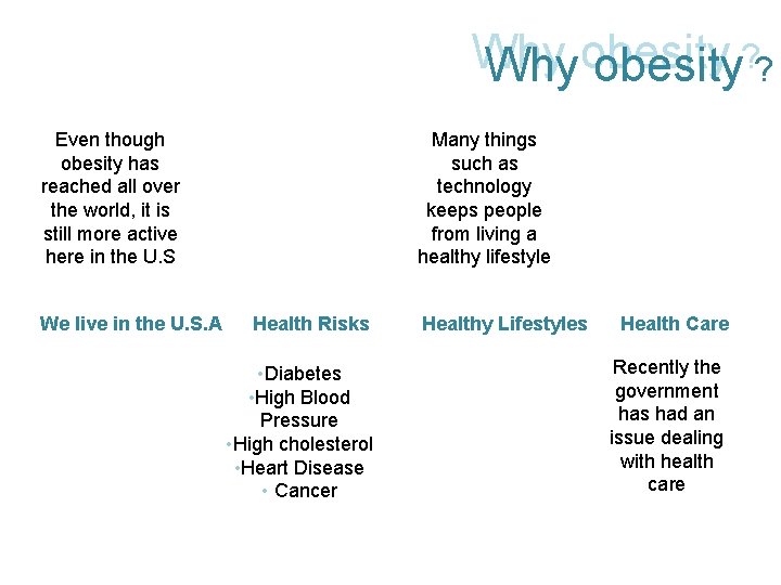 Why Whyobesity? ? Even though obesity has reached all over the world, it is