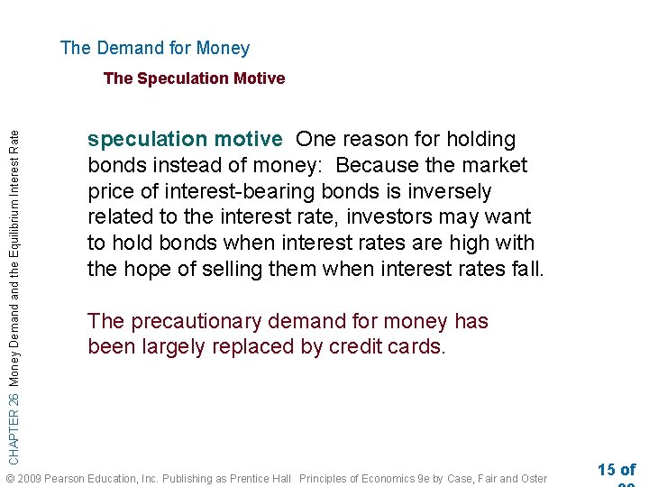 The Demand for Money CHAPTER 26 Money Demand the Equilibrium Interest Rate The Speculation