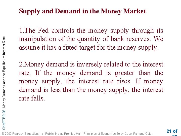 CHAPTER 26 Money Demand the Equilibrium Interest Rate Supply and Demand in the Money