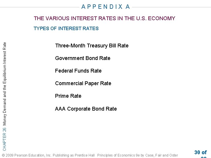 APPENDIX A THE VARIOUS INTEREST RATES IN THE U. S. ECONOMY CHAPTER 26 Money
