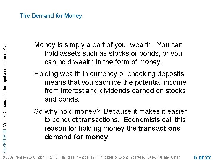 CHAPTER 26 Money Demand the Equilibrium Interest Rate The Demand for Money is simply