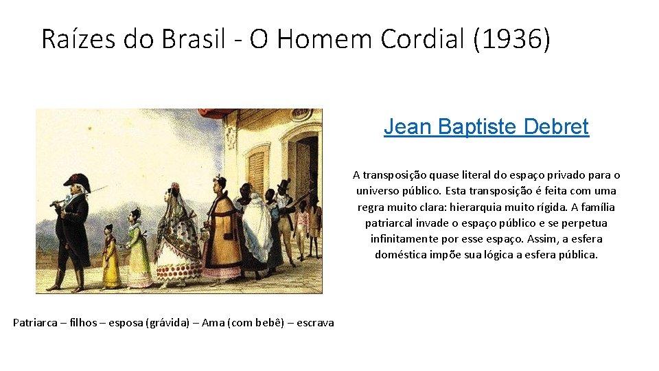 Raízes do Brasil - O Homem Cordial (1936) Jean Baptiste Debret A transposição quase