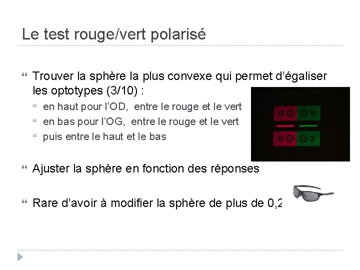 Le test rouge/vert polarisé Trouver la sphère la plus convexe qui permet d’égaliser les