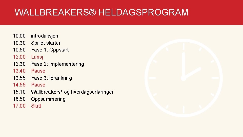 WALLBREAKERS® HELDAGSPROGRAM 10. 00 10. 30 10. 50 12. 00 12. 30 13. 40