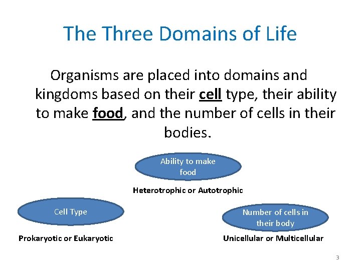 The Three Domains of Life Organisms are placed into domains and kingdoms based on