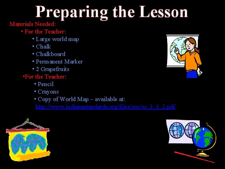 Preparing the Lesson Materials Needed: • For the Teacher: • Large world map •