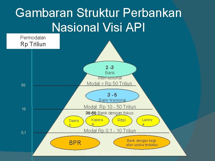 Gambaran Struktur Perbankan Nasional Visi API Permodalan Rp Triliun 2 -3 Bank Internasional Modal