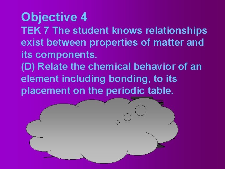 Objective 4 TEK 7 The student knows relationships exist between properties of matter and