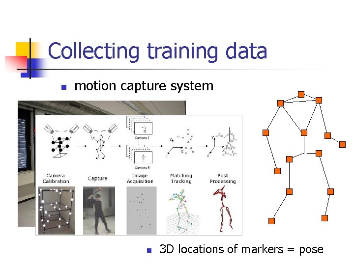 Collecting training data n motion capture system n 3 D locations of markers = Collecting training data n motion capture system n 3 D locations of markers =