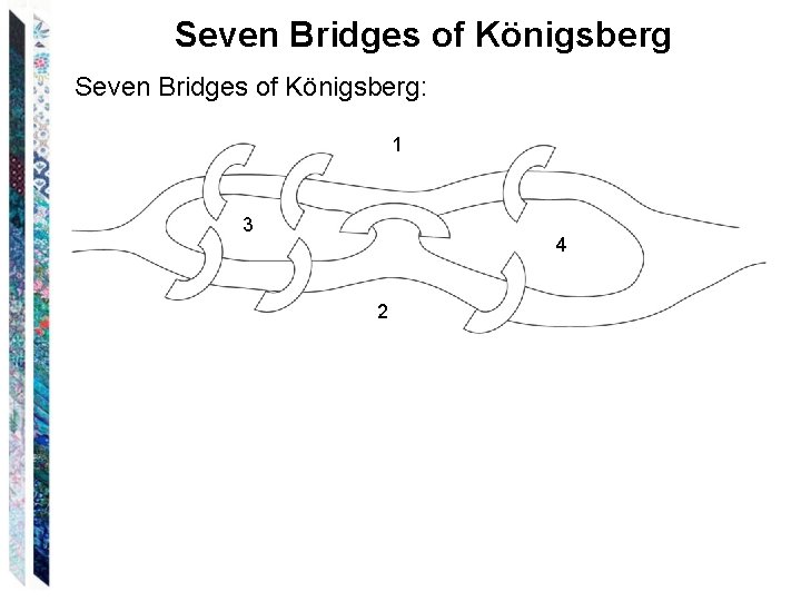 Seven Bridges of Königsberg: 1 3 4 2 